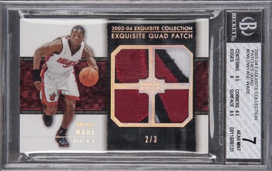 2003-04 UD "Exquisite Collection" Exquisite Quad Patch #DW Dwyane Wade Rookie Card (#2/3) – BGS NM 7 